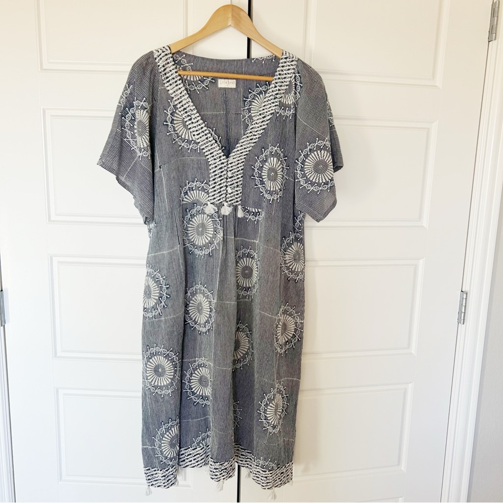 Lula Soul Striped Tassel Dress Coverup Vacation Blue White